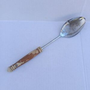 Vintage Ekco Measuring Serving Spoon-Pour Spout-Stainless Steel-Wood Handle-